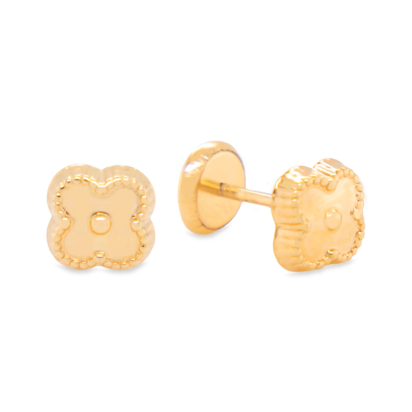 14K Yellow Gold Detailed Clover Screwback Earrings