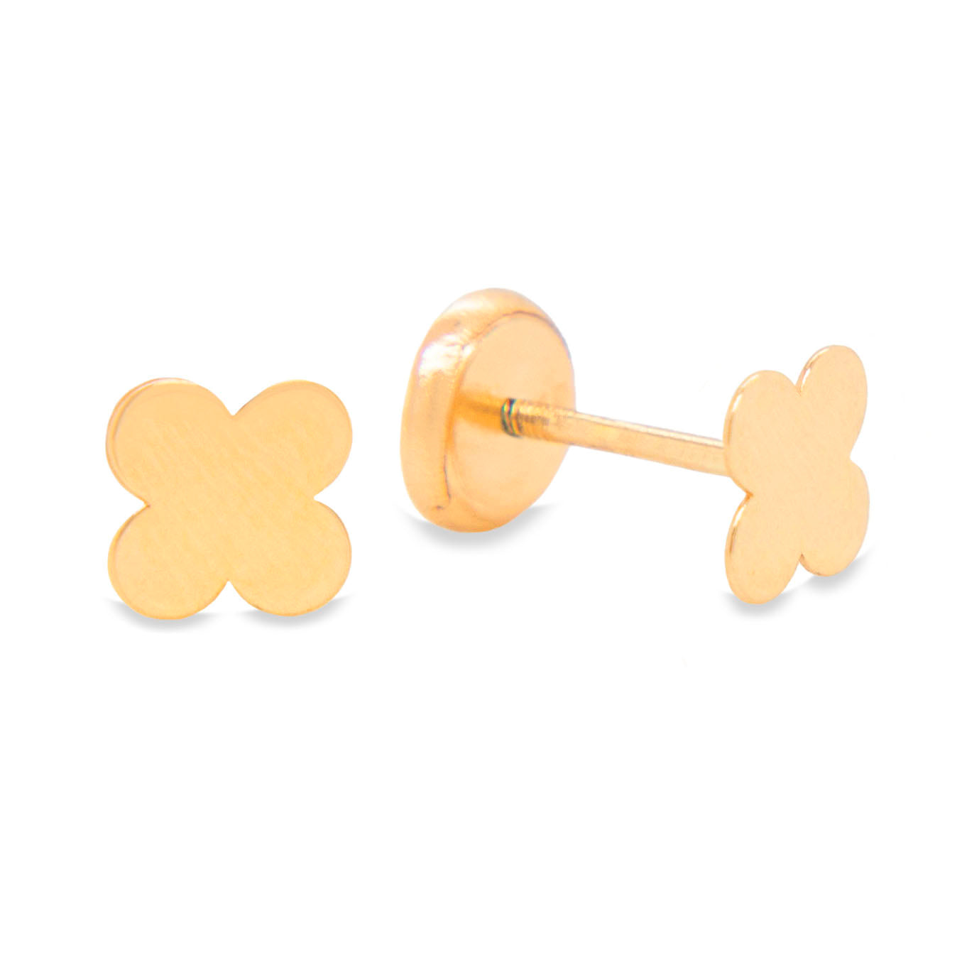 14K Yellow Gold Medium Polished Four-Leaf Clover Screwback Earrings