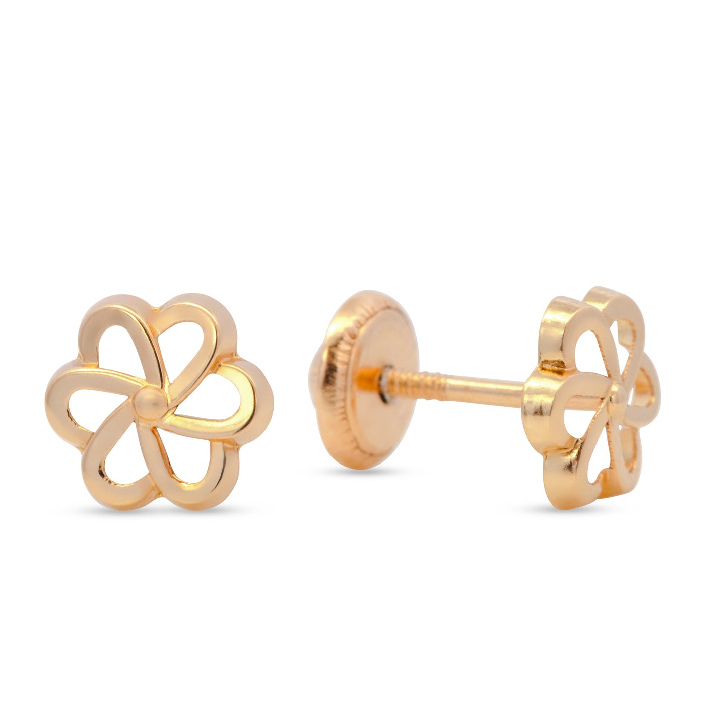 14K Yellow Gold Medium Open-Petal Flower Screwback Earrings