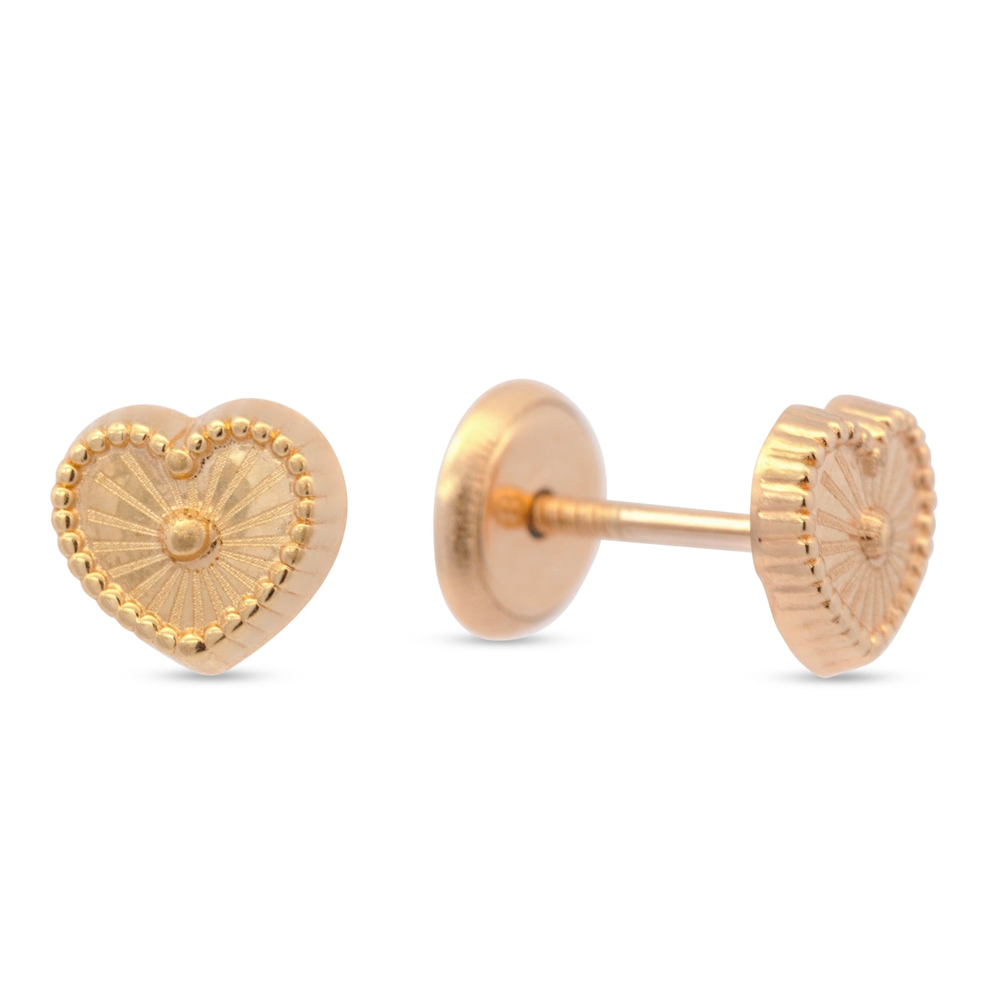 14K Yellow Gold Textured Heart Screwback Earrings