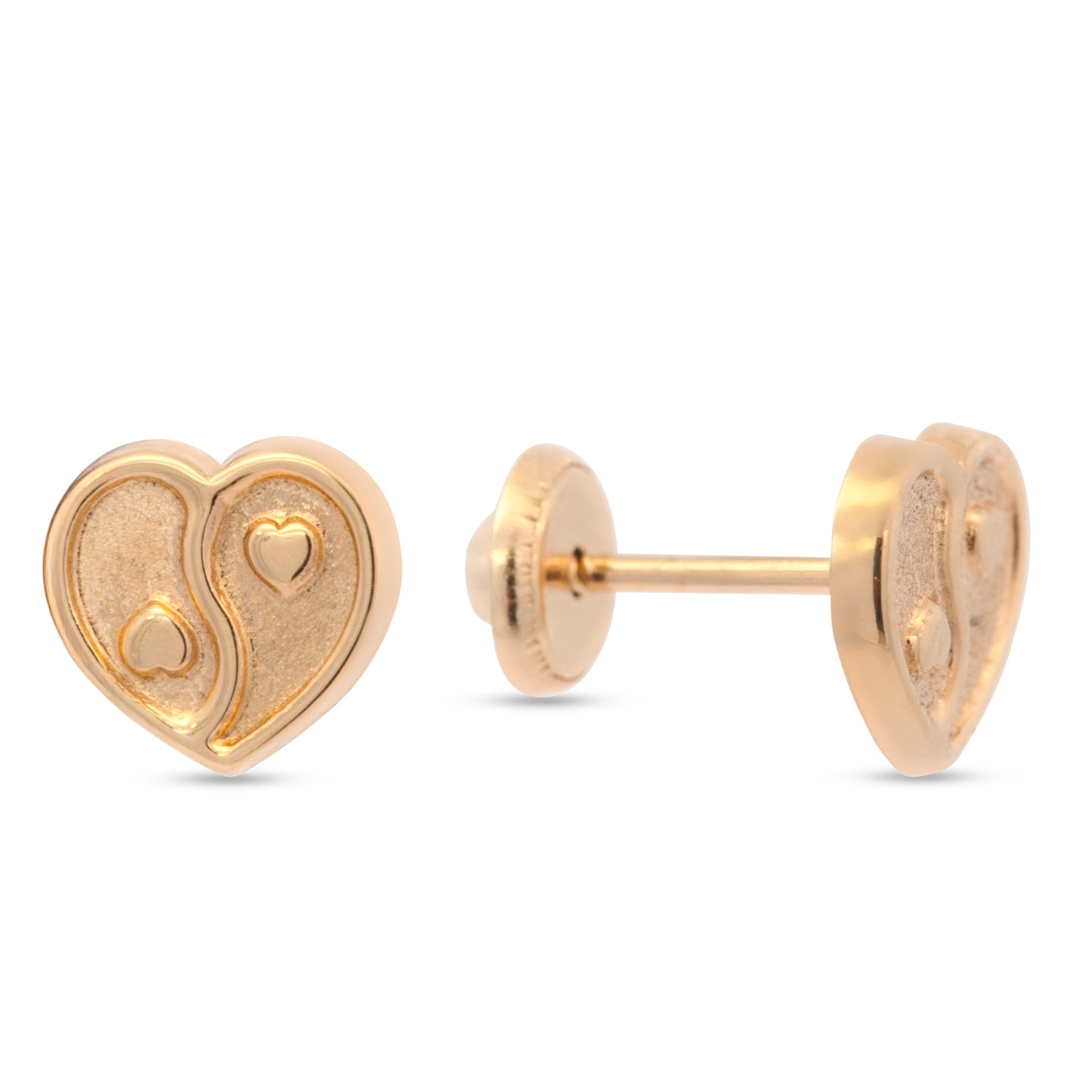 14K Yellow Gold Matted Yin Yang Heart Screwback Earrings