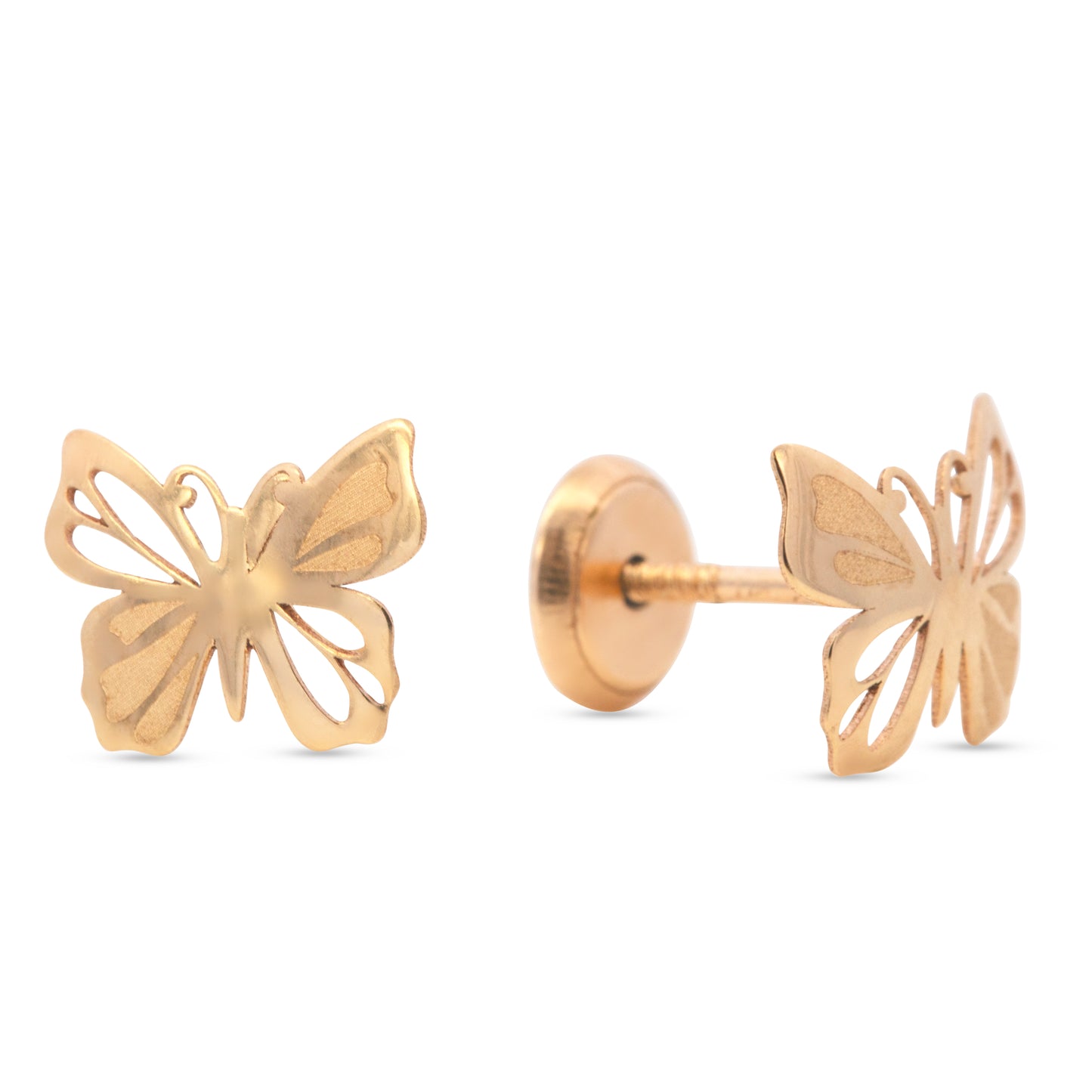 14K Yellow Gold Unique Butterfly Screwback Earrings