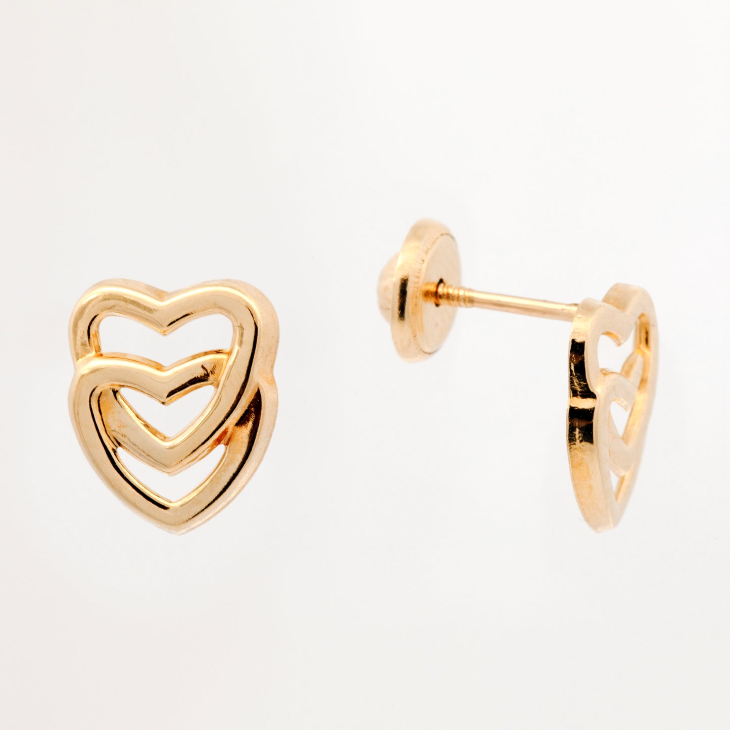 14K Yellow Gold Vertical Double Open Heart Screwback Earring