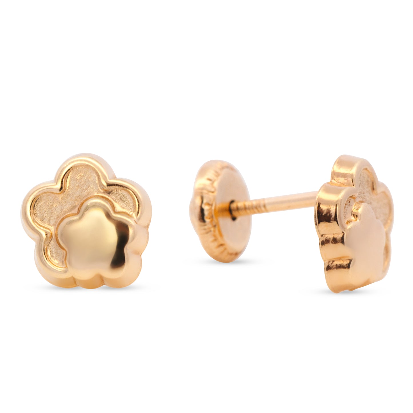 14K Yellow Gold Flower Screwback Earrings