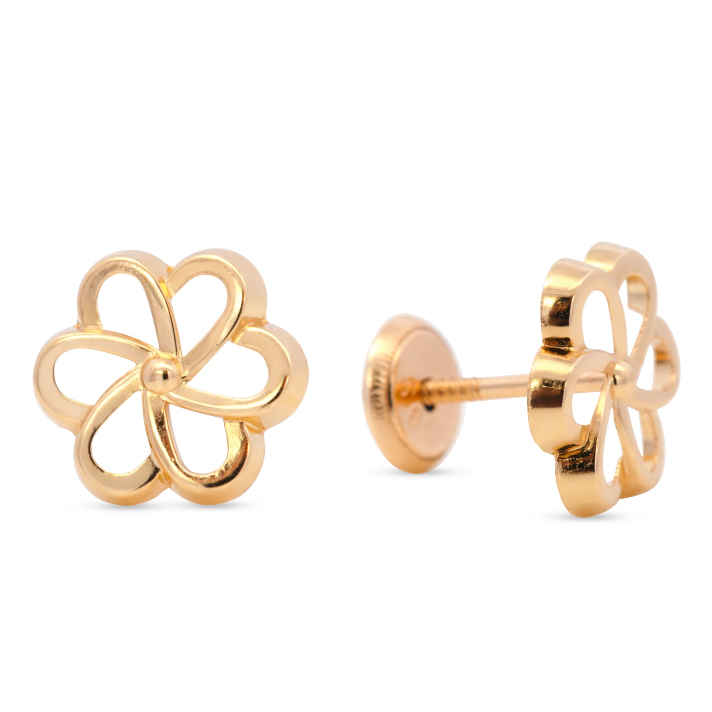 14K Yellow Gold Large Open-Petal Flower Screwback Earrings
