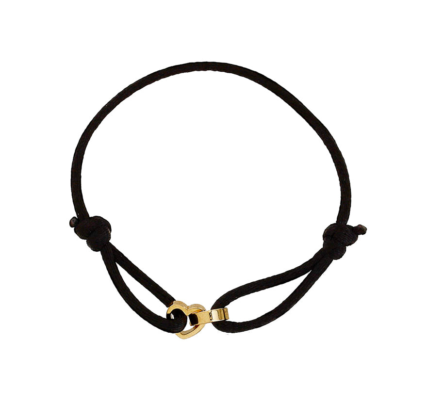 14K Yellow Gold Black String Linked Heart Bracelet