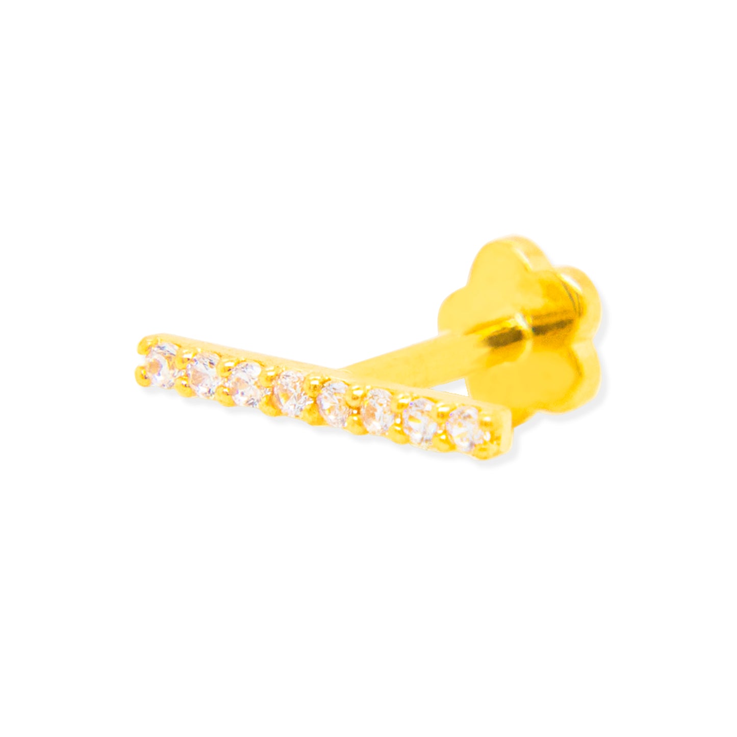 14K Yellow Gold CZ Bar Cartilage Flatback