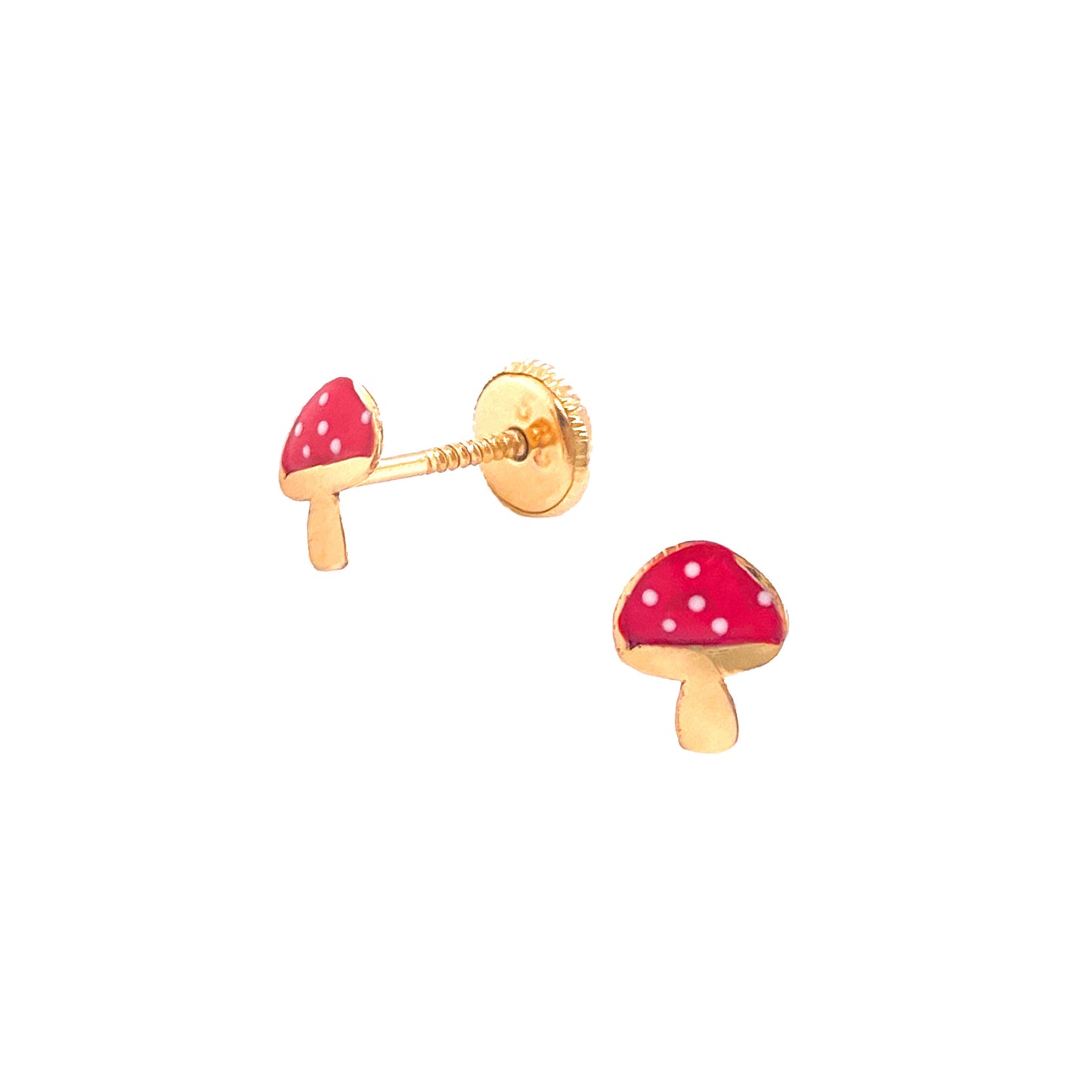 14K Yellow Gold Mushroom Enamel Screwback Earrings