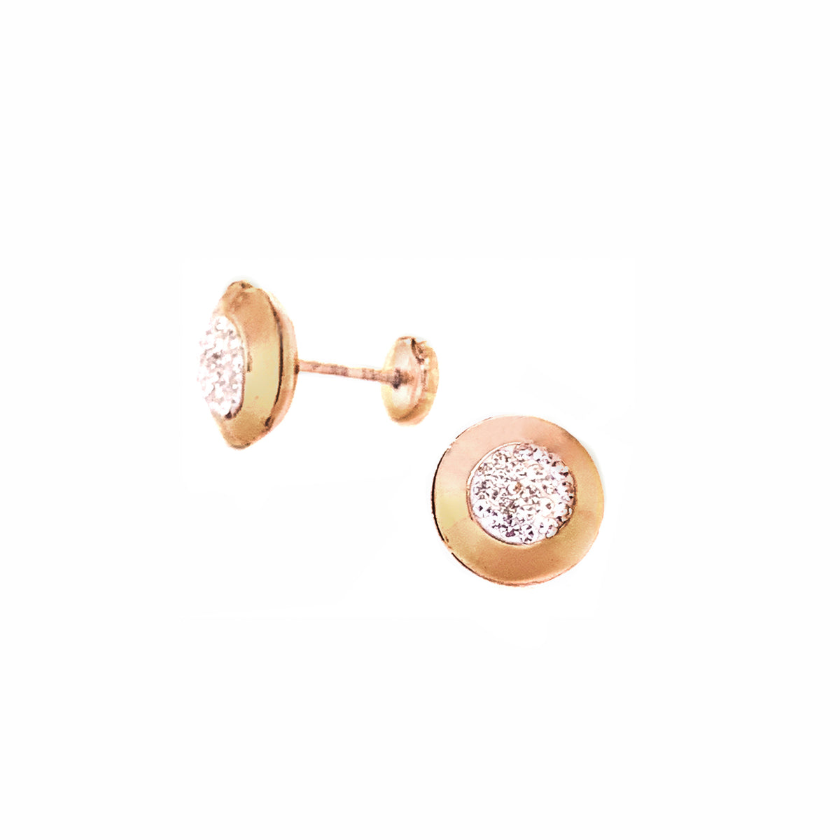 14K Yellow Gold Plain Round Bezel Crystal Screwback Earrings