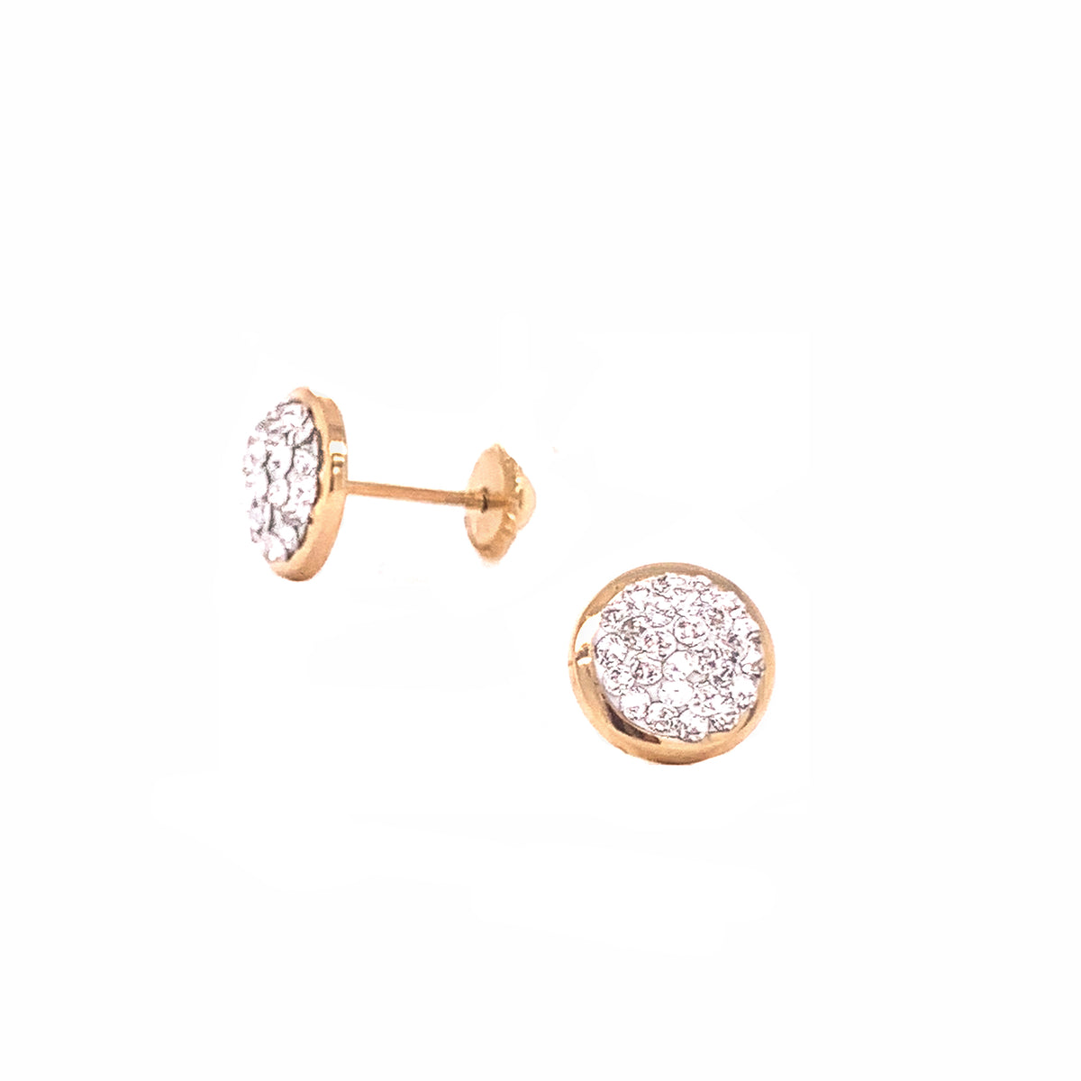 14K Yellow Gold Round Crystal Stud Screwback Earrings
