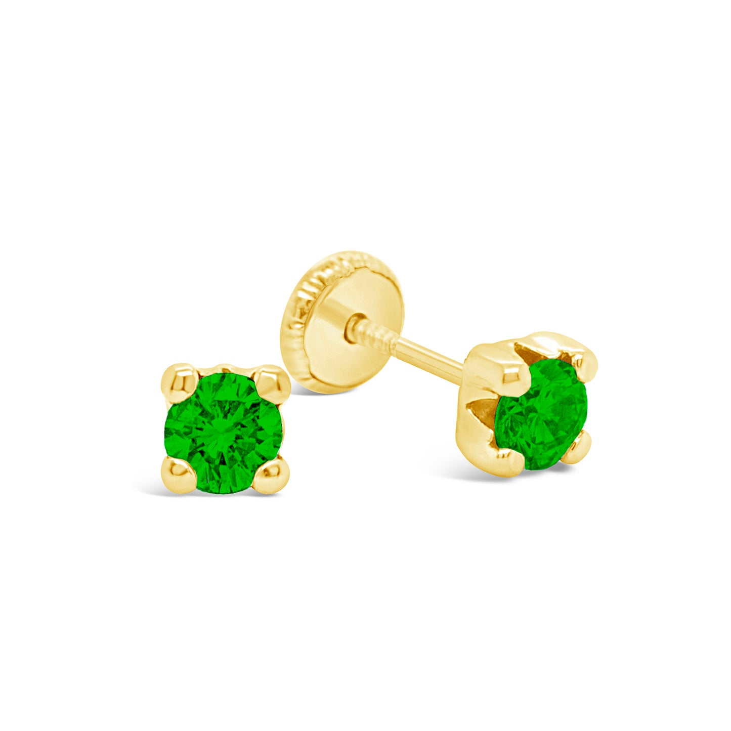 14K Yellow Gold 5MM Green CZ Stud Screwback Earrings
