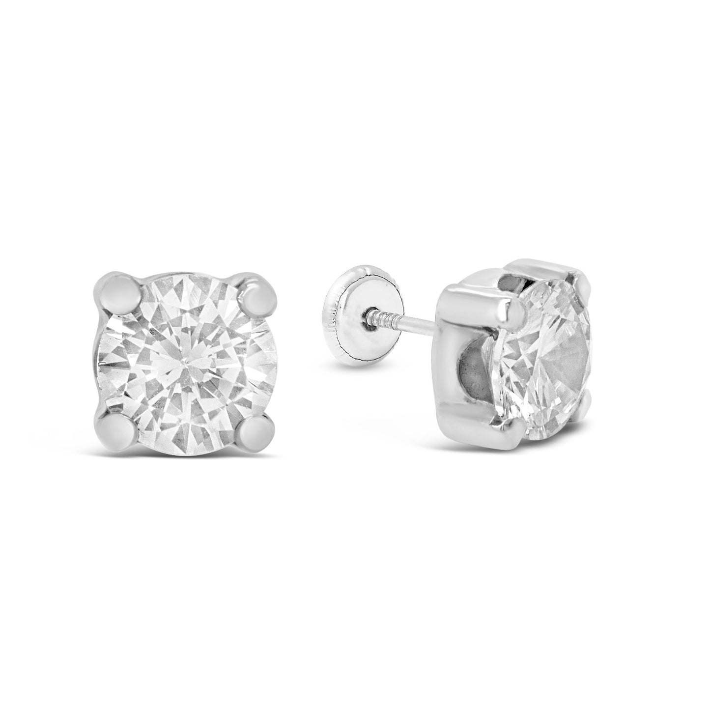 14K White Gold 6MM White CZ Stud Screwback Earrings