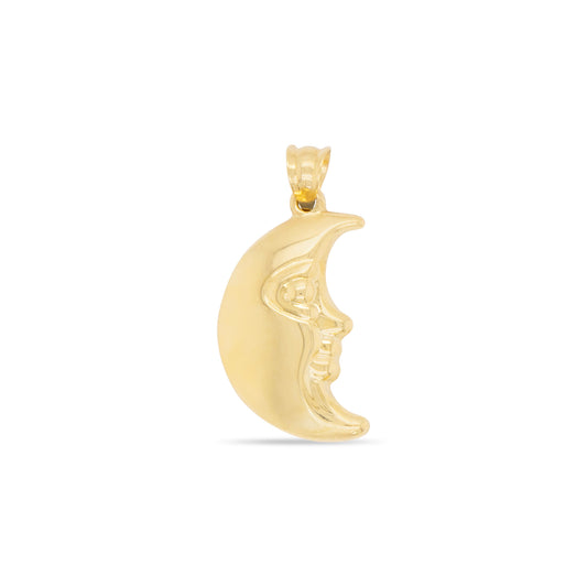 14k Yellow Gold Half Moon Face Pendant