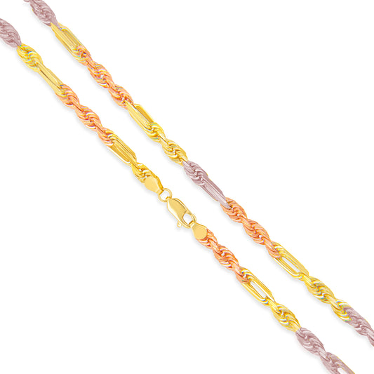 14k Solid Tri Color Figaro Rope Chain