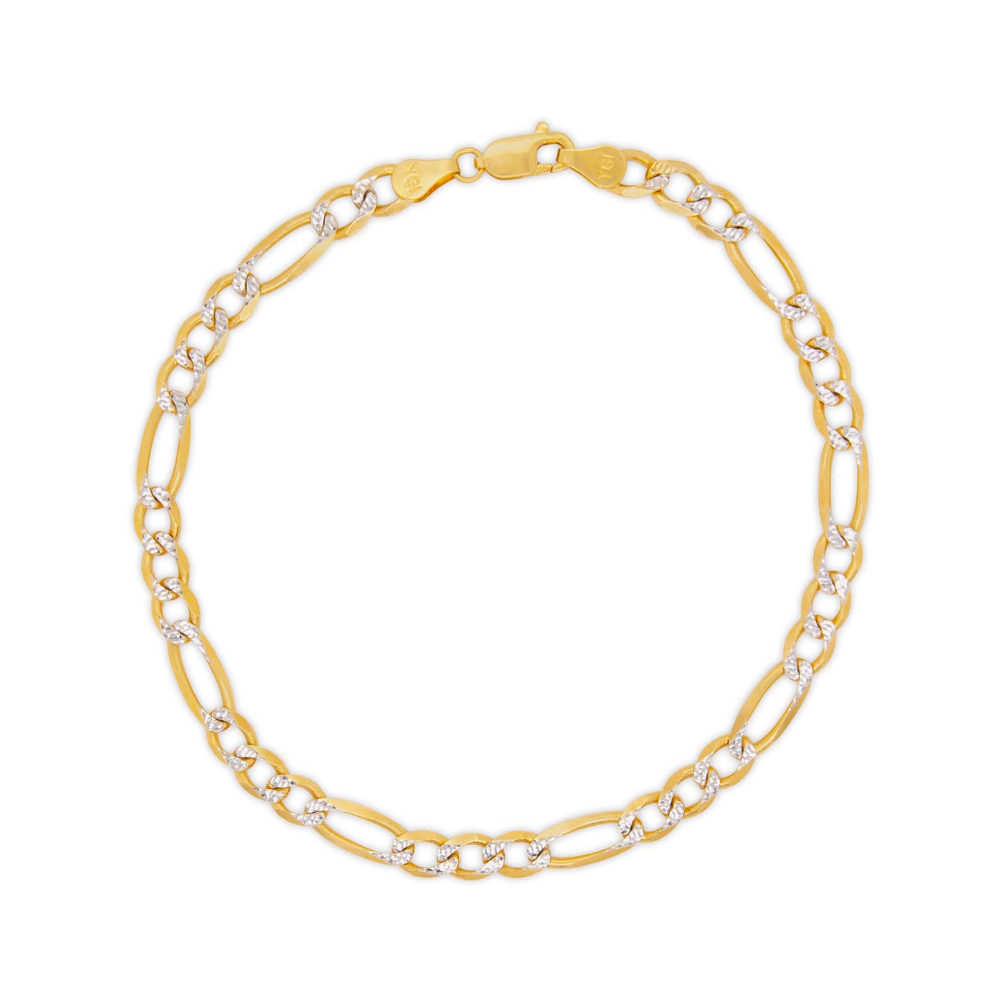 14K Yellow Gold 5.5MM Figaro Pave Anklet