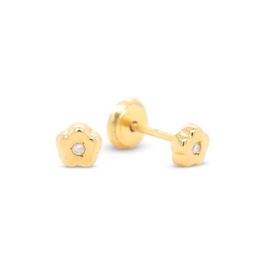 18K Yellow Gold & Diamond Tiny Flower Screwback Earrings