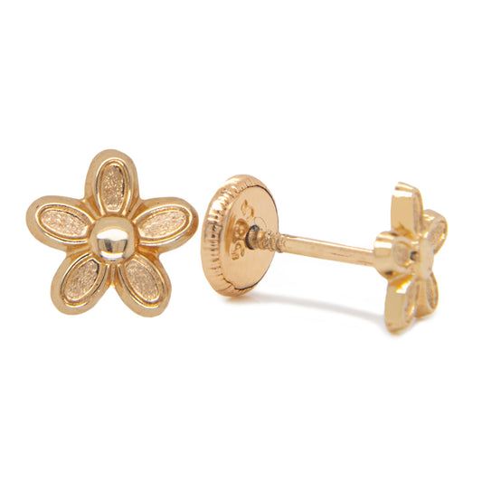 18K Yellow Gold Plain Daisy Flower Screwback Earring