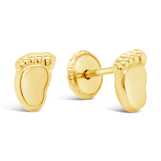 18K Yellow Gold Footprint Screwback Earrings