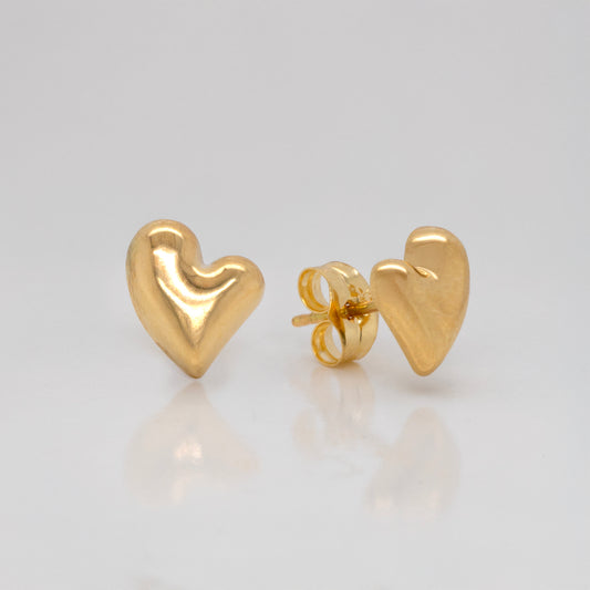 18K Yellow Gold Puffy Curved Heart Pushback Earrings