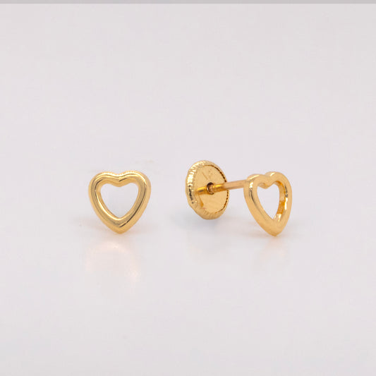 18K Yellow Gold Heart Shape Screwback Earrings