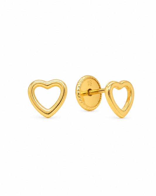 18K Yellow Gold Heart Shape Screwback Earrings