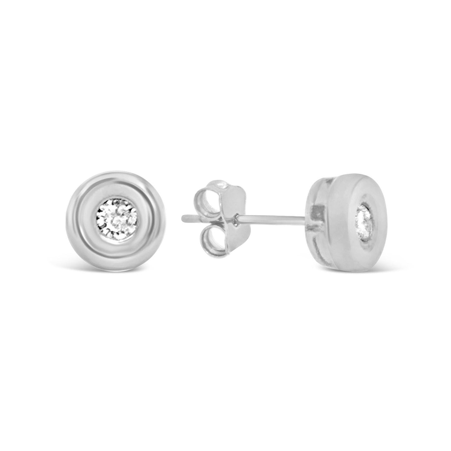 18K White Gold Bezel Diamond Pushback Earrings