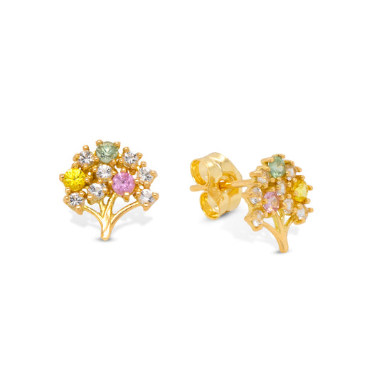 18k Yellow Gold Semi Precious Tree Stone Pushback Earrings