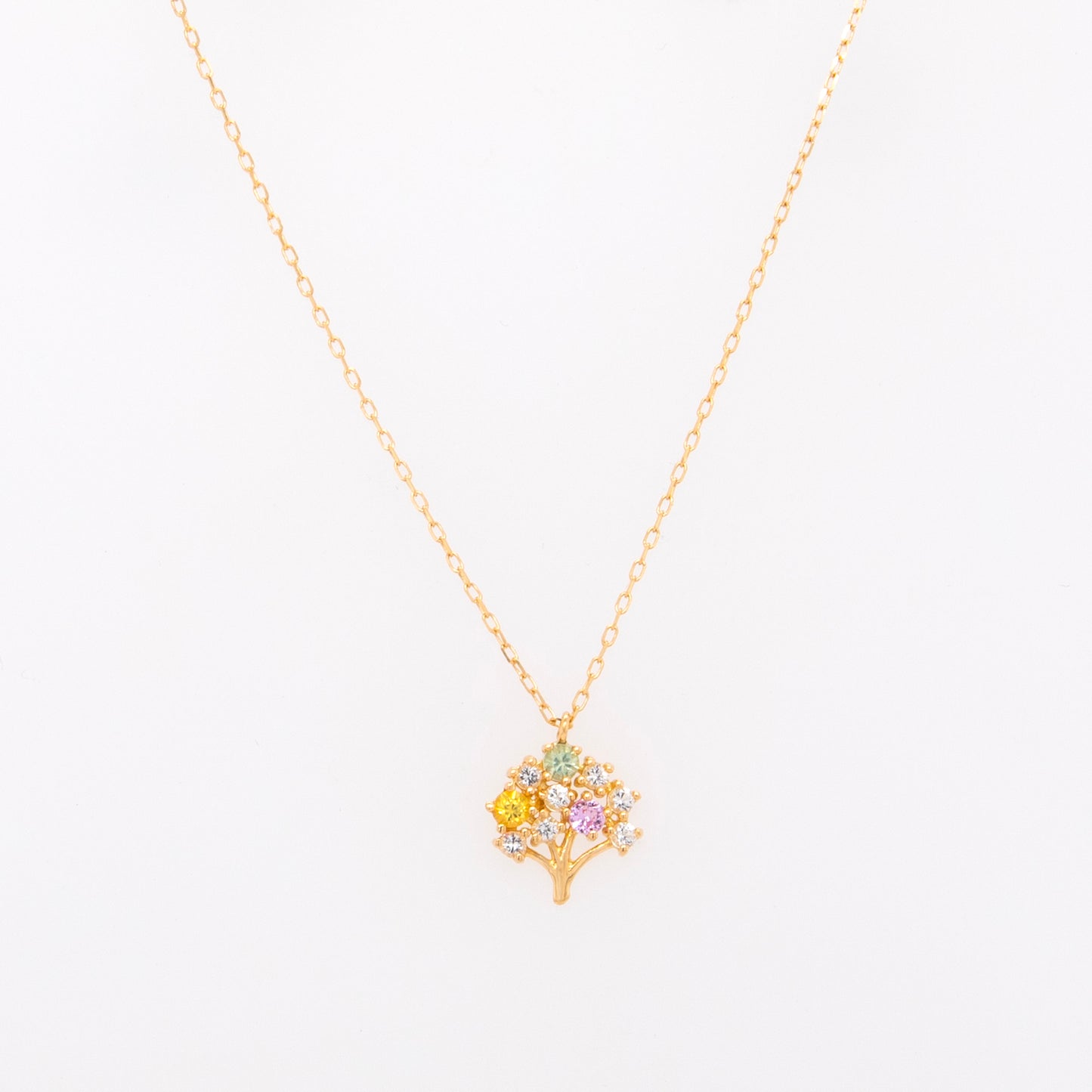 18k Yellow Gold Multi-Gem Semi Precious Stone Tree Necklace