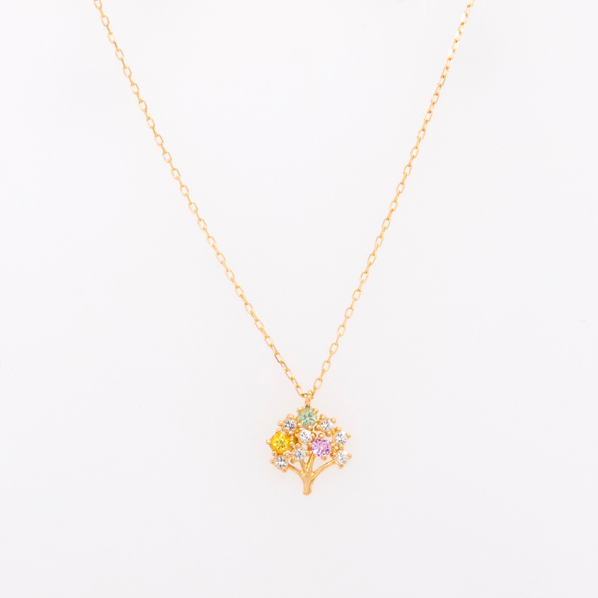 18k Yellow Gold Multi-Gem Semi Precious Stone Tree Necklace