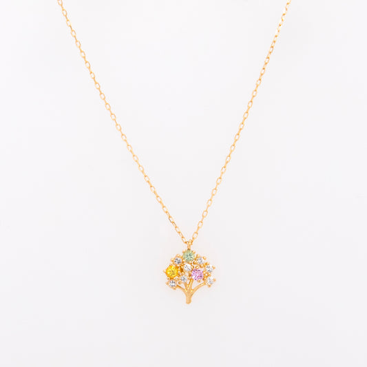 18k Yellow Gold Multi-Gem Semi Precious Stone Tree Necklace