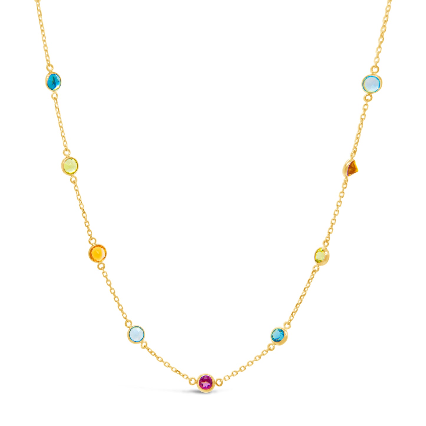 18k Yellow Gold Multi-Gem Semi Precious Stone Necklace