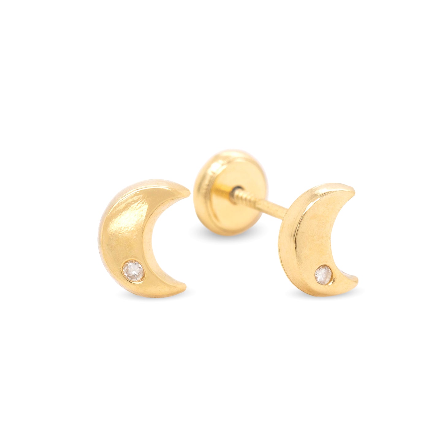 18K Yellow Gold & Diamond Crescent Moon Screwback Earrings