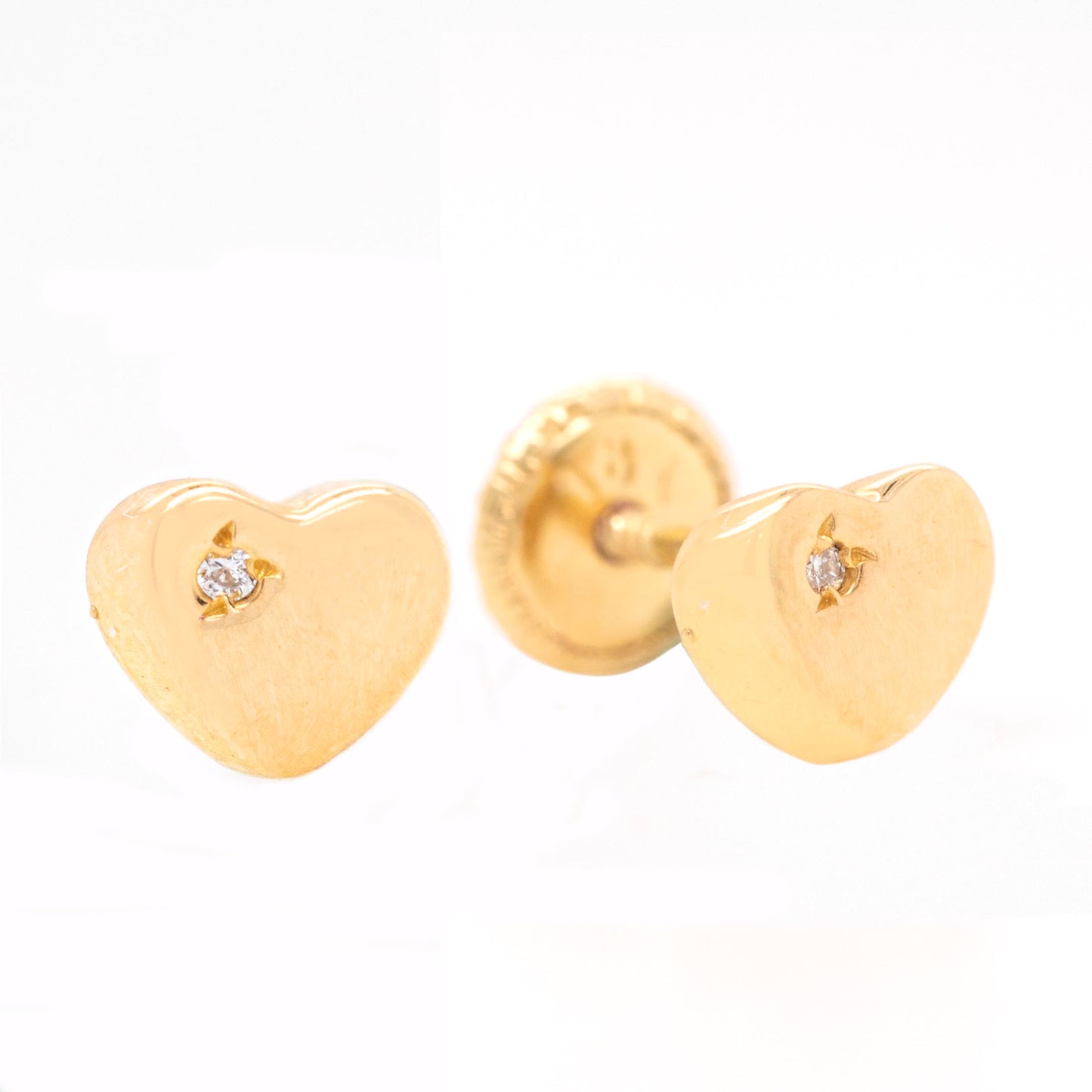 18K Yellow Gold & Diamond Flat Heart Screwback Earrings