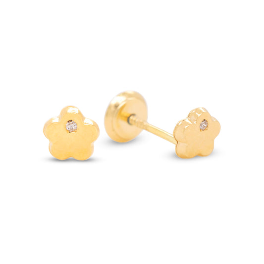 18K Yellow Gold Flower Diamond Screwback Earrings