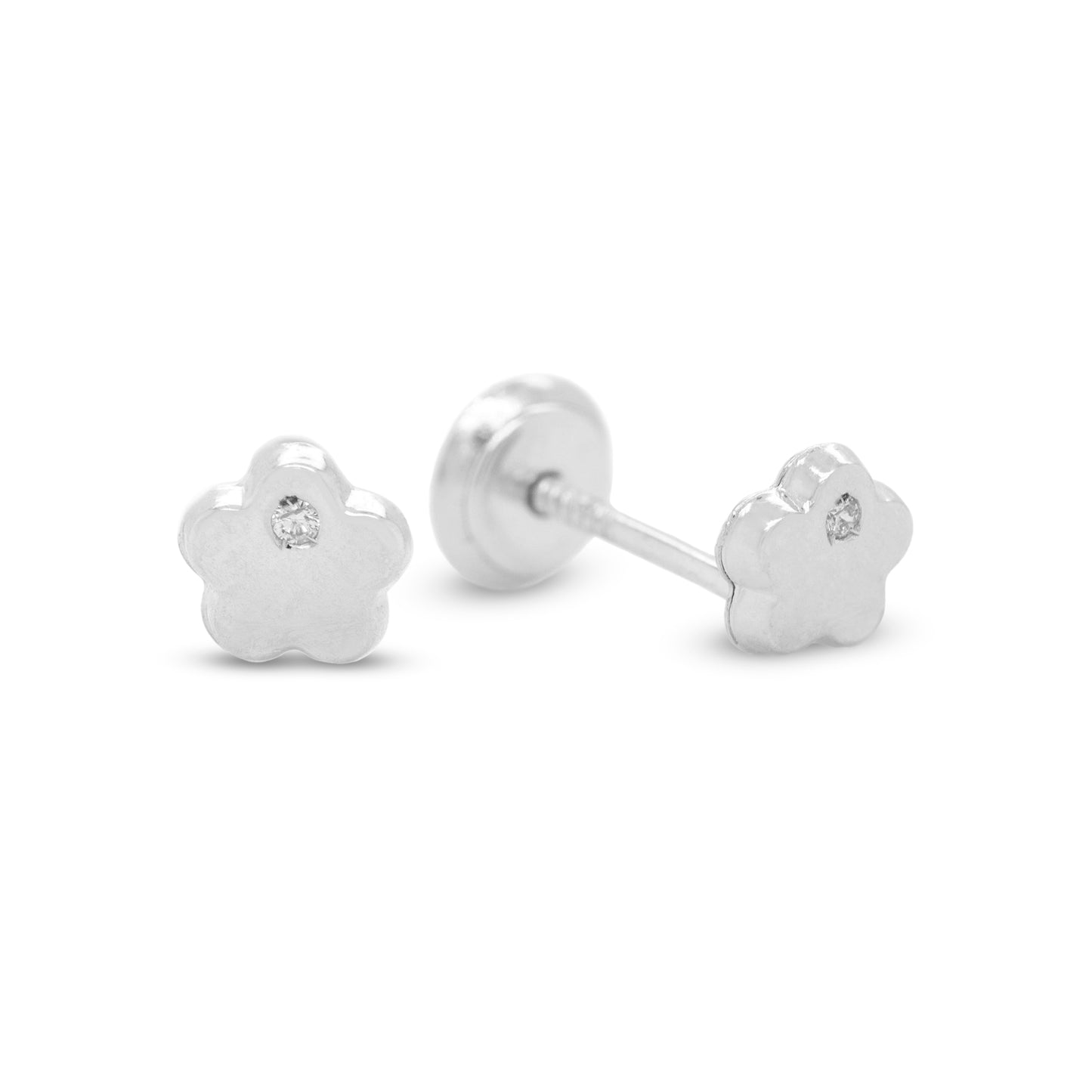 18K White Gold & Diamond Flower Screwback Earrings