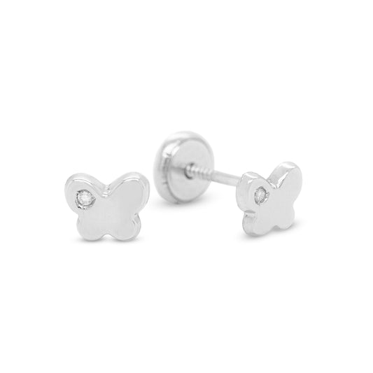 18K White Gold & Diamond Butterfly Screwback Earrings