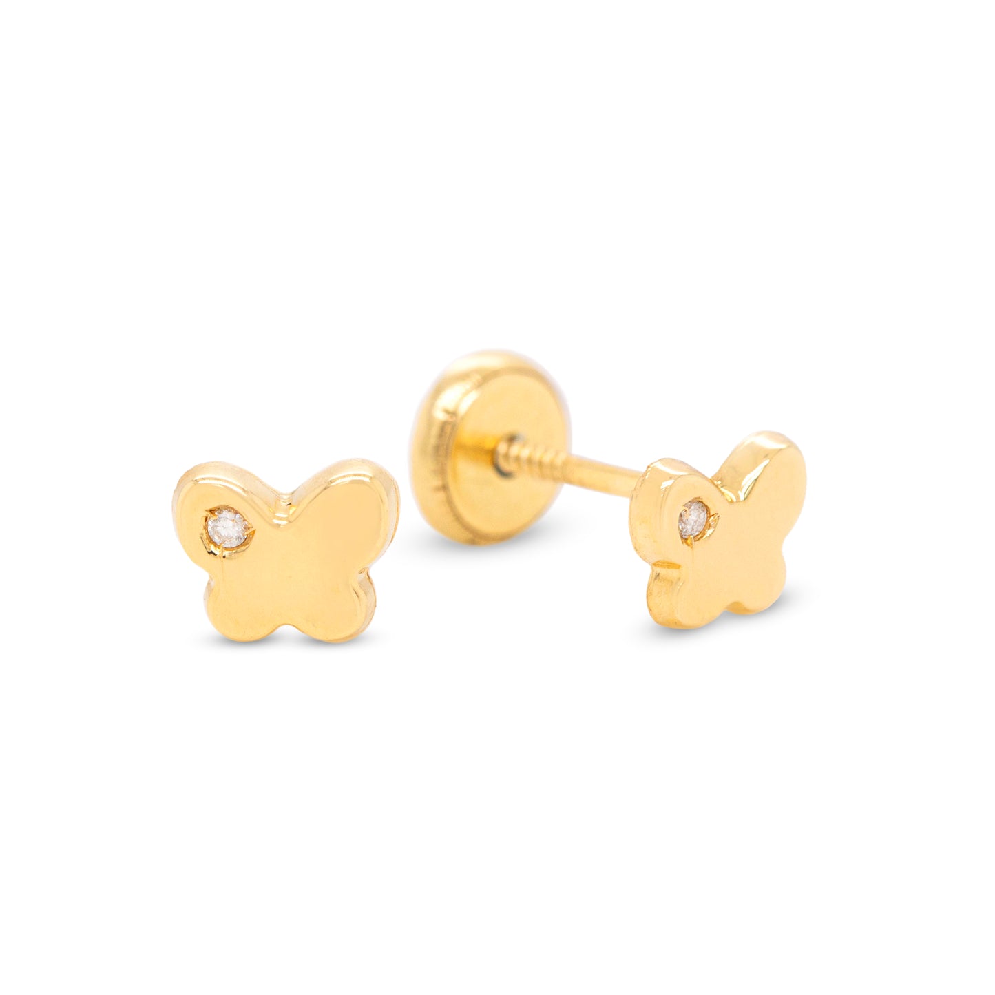 18K Yellow Gold & Diamond Butterfly Screwback Earrings-1