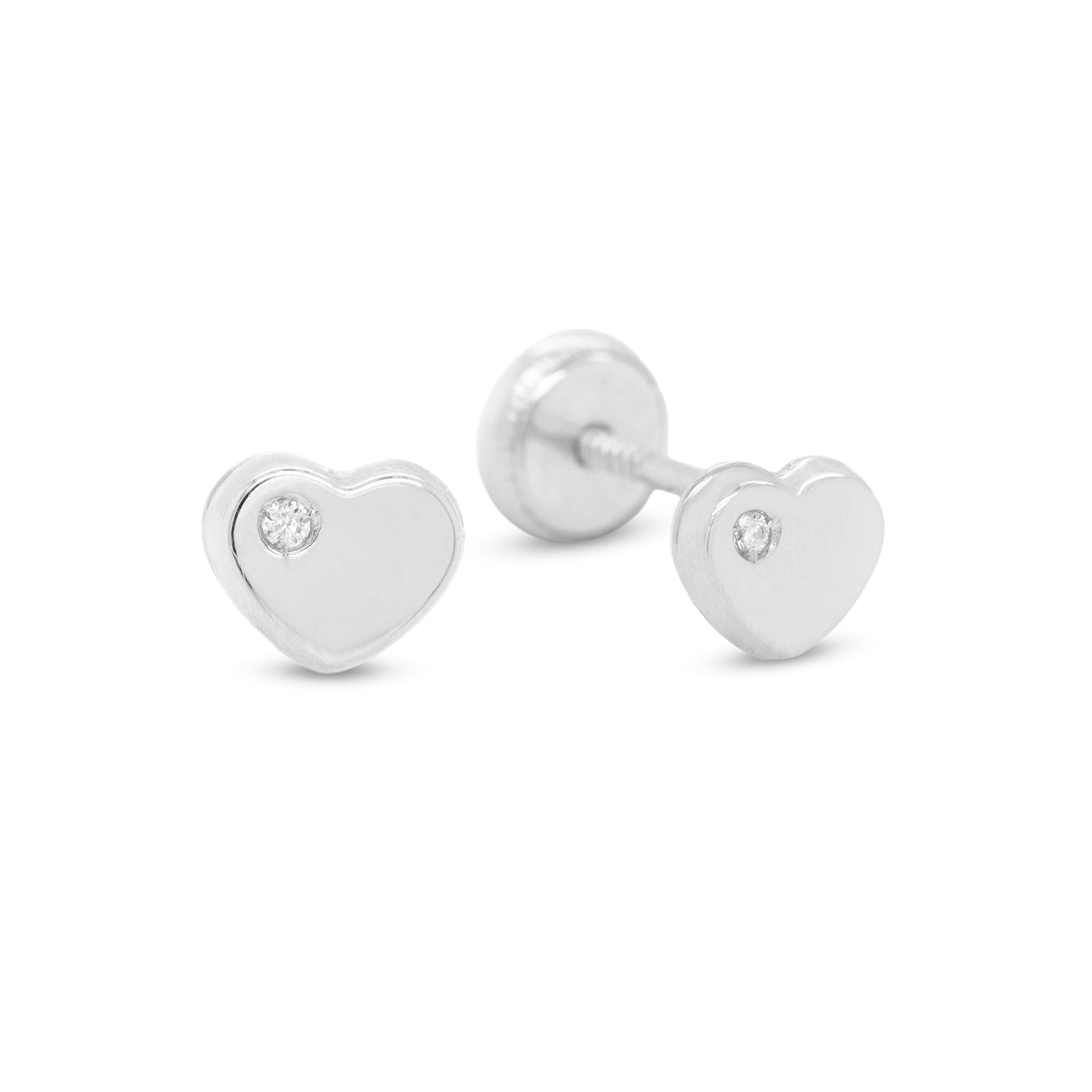 18K White Gold & Diamond Heart Screwback Earrings