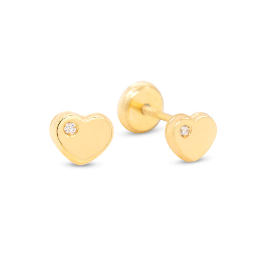 18K Yellow Gold & Diamond Heart Screwback Earrings