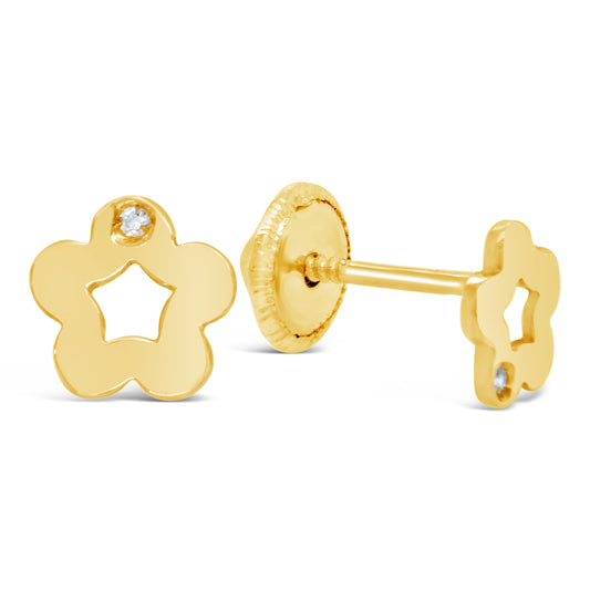 18K Yellow Gold & Diamond Open Flower Screwback Earrings