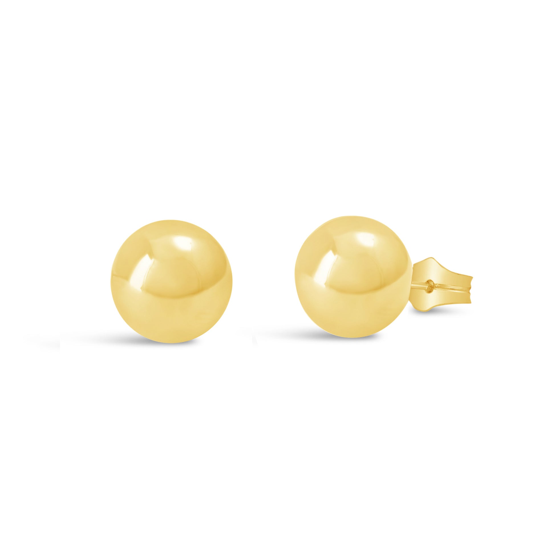 18K Yellow Gold 8mm Plain Ball Pushback Earrings