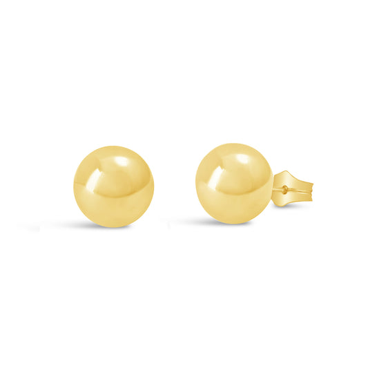 18K Yellow Gold 8mm Plain Ball Pushback Earrings