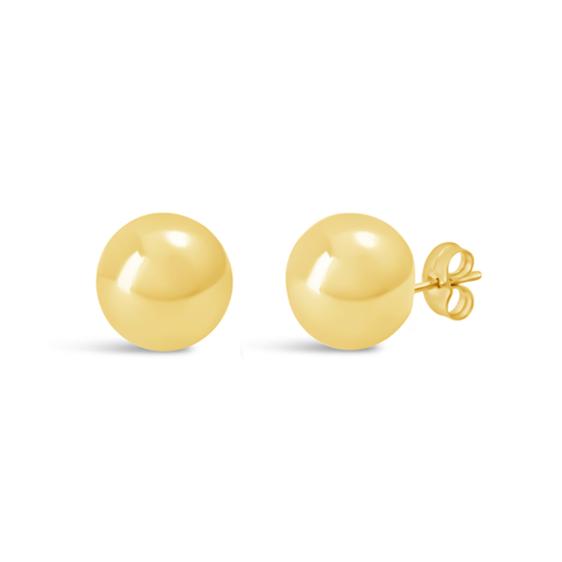 18K Yellow Gold 9mm Plain Ball Pushback Earrings