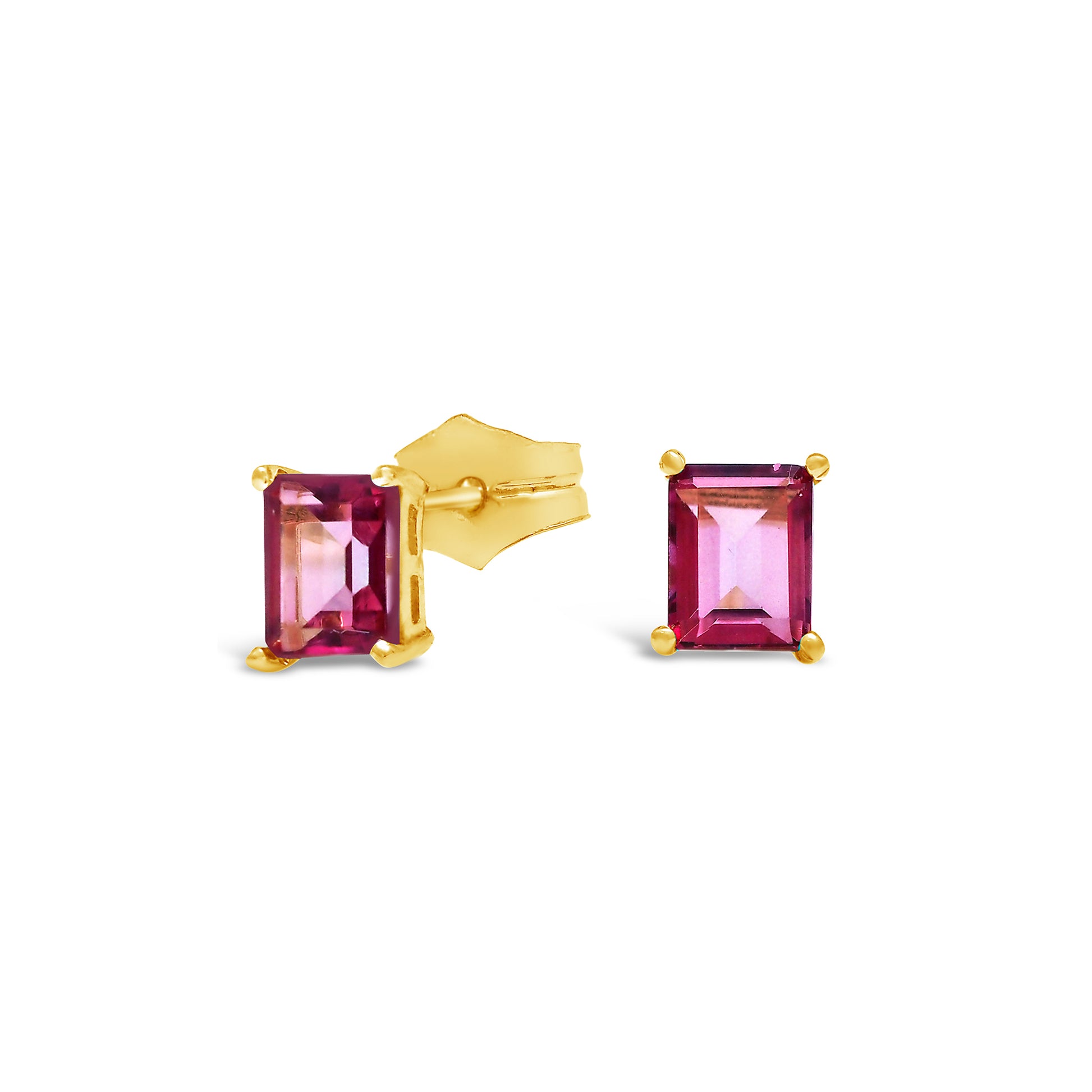 18K Yellow Gold Pink Topaz Emerald-Cut Pushback Earrings