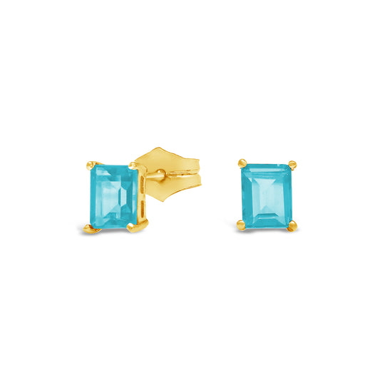 18k Yellow Gold Emerald-Cut Sky Blue Topaz Pushback Earrings