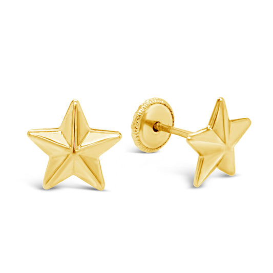 18K Yellow Gold Large Detailed Star Screwback Earrings