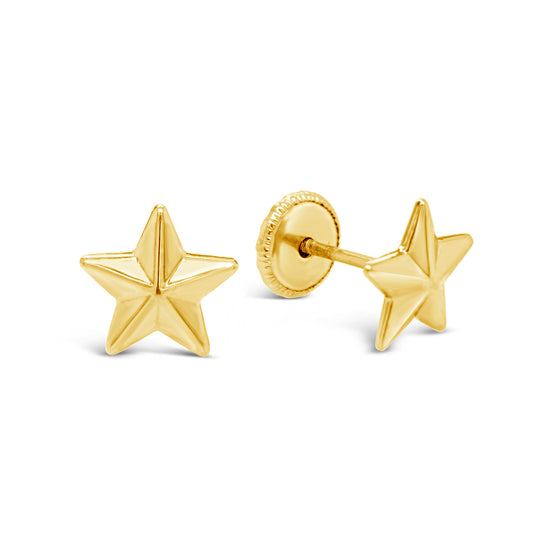 18K Yellow Gold Medium Detailed Star Screwback Earrings