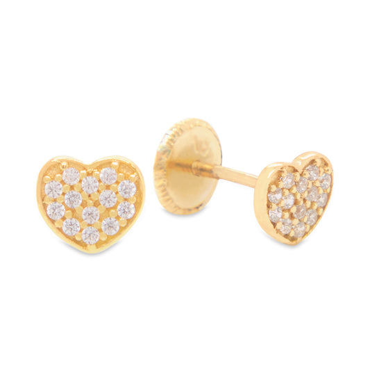 18K Yellow Gold MP CZ Heart Screwback Earrings