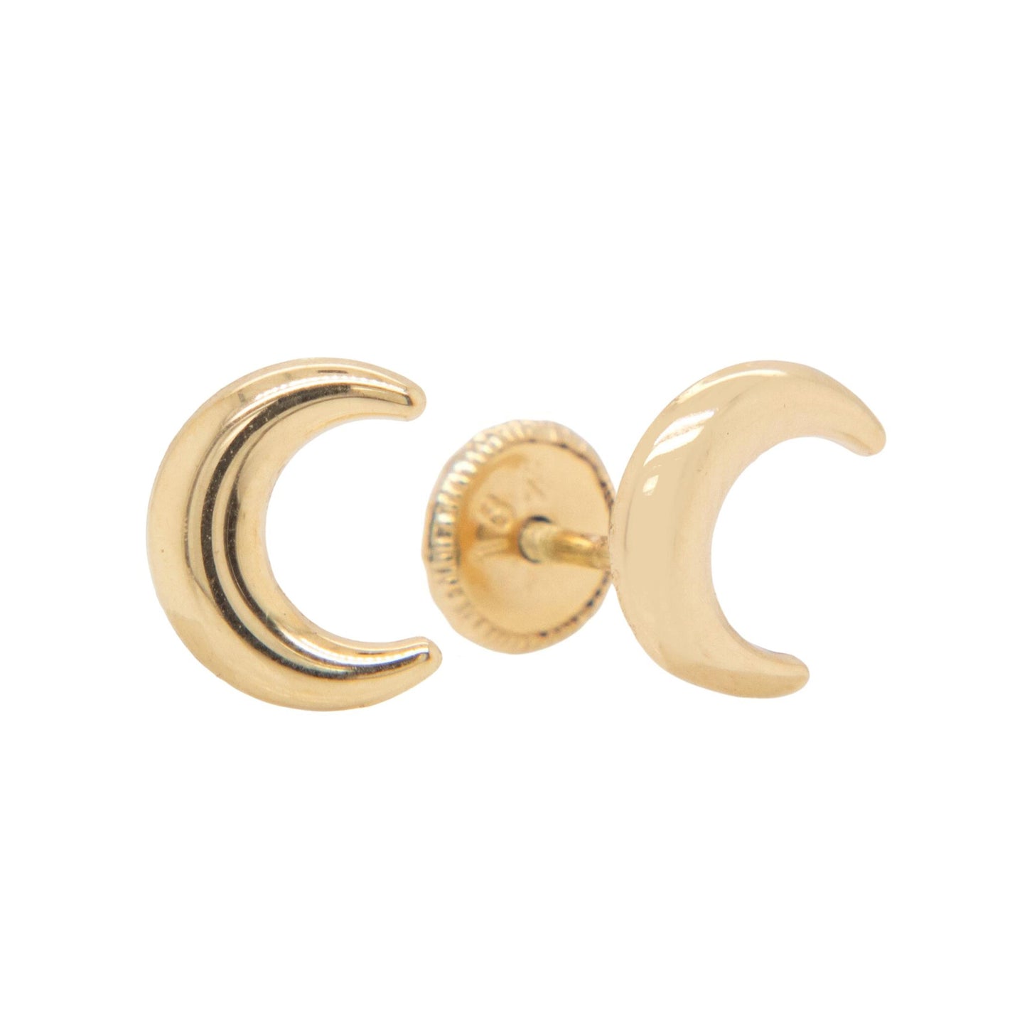18K Yellow Gold Small Crescent Moon Screwback Earrings-1