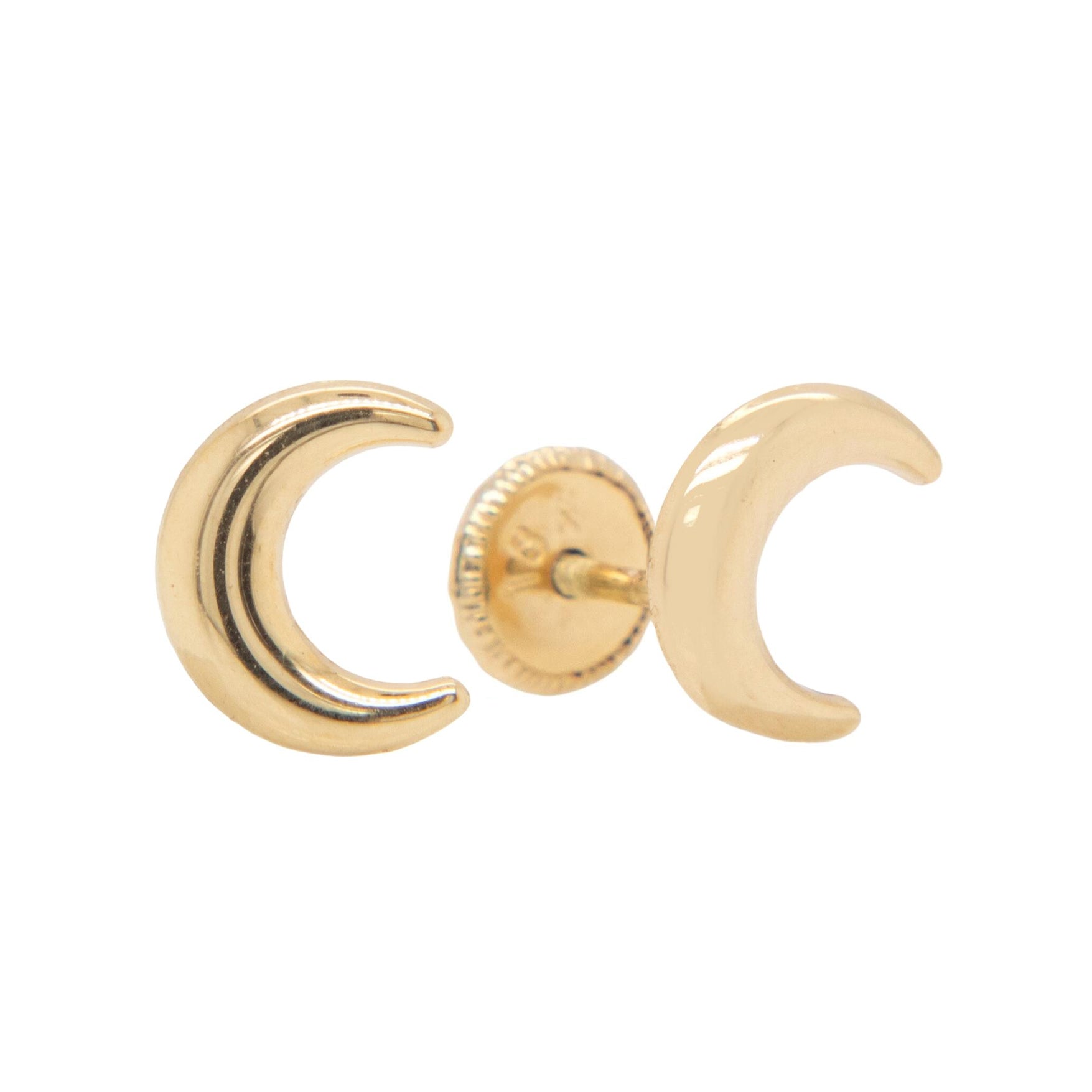 18K Yellow Gold Small Crescent Moon Screwback Earrings-1